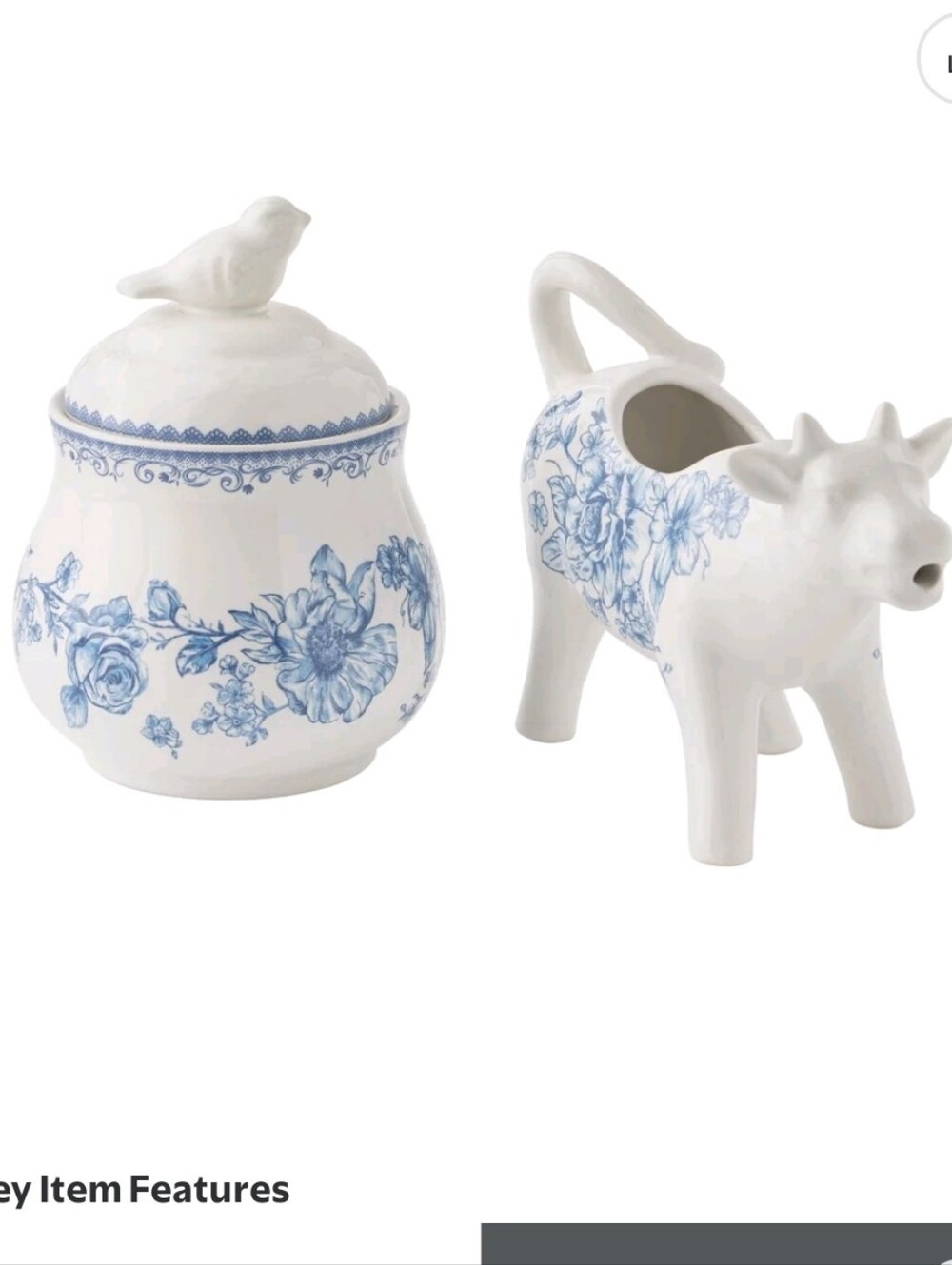 The Pioneer Woman Blue and White Floral Sugar Jar with Cow Creamer